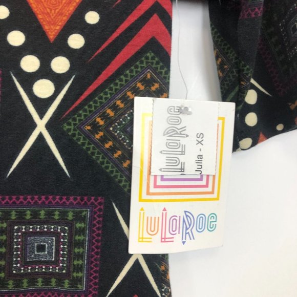 New LuLaRoe Julia Dress Tribal Pattern Black Geometric Designs NWT Size XS - Picture 8 of 8